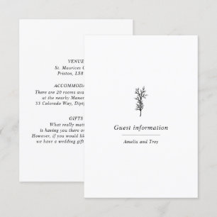 Elegante minimalistische klassieke olijfplantingen informatiekaartje