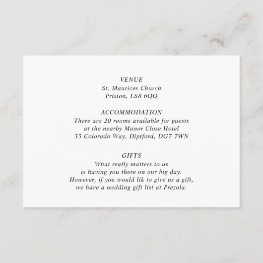 Elegante minimalistische klassieke olijfplantingen informatiekaartje (Achterkant)