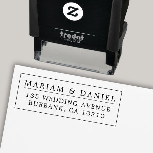 Elegante minimalistische koppels bruiloft retour a zelfinktende stempel