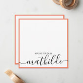 Elegante minimalistische koraal rand zwart script  notitiekaartje (Voorkant / Achterkant in situ)