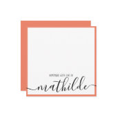 Elegante minimalistische koraal rand zwart script notitiekaartje (Voorkant / Achterkant in situ)