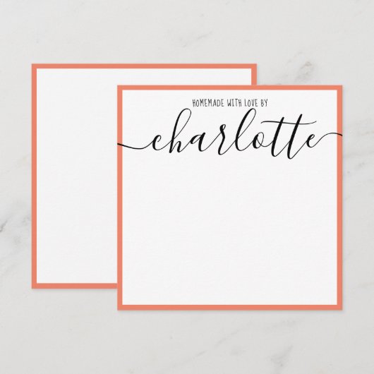 Elegante minimalistische koraal strips zwart scrip notitiekaartje (Voorkant / Achterkant)