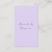 Elegante minimalistische lavendel bruiloft details visitekaartje (Achterkant)