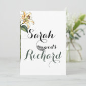 Elegante minimalistische lelie bruiloft uitnodigin kaart (Staand voorkant)