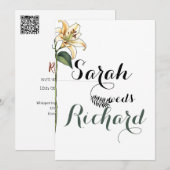 Elegante minimalistische lelie bruiloft uitnodigin kaart (Voorkant / Achterkant)