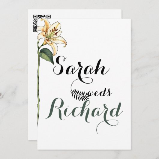 Elegante minimalistische lelie bruiloft uitnodigin kaart (Voorkant / Achterkant)