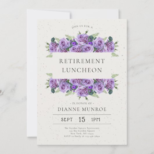 Elegante minimalistische Lila bloemenpensionering Kaart (Voorkant)