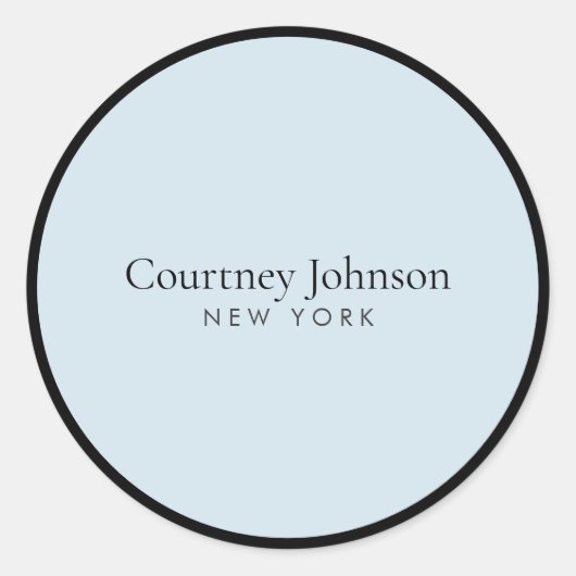 Elegante minimalistische luxe boetiek zwart/blauw ronde sticker (Voorkant)