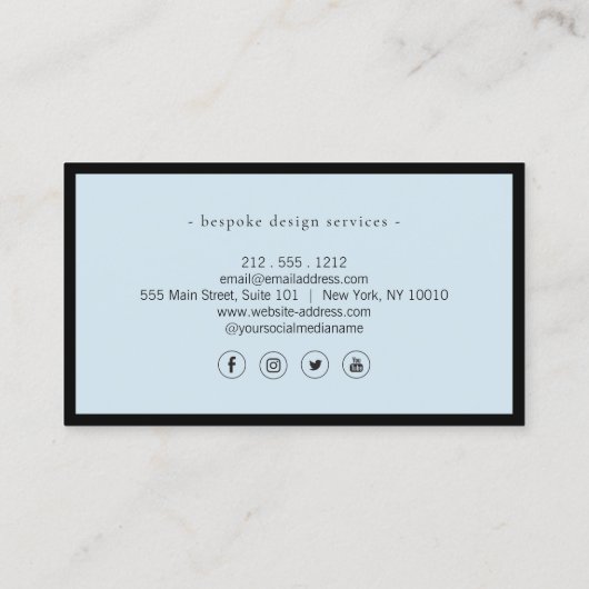 Elegante minimalistische luxe boetiek zwart/blauw visitekaartje (Achterkant)