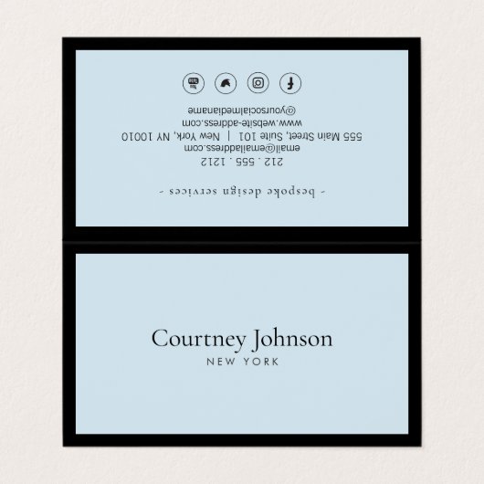 Elegante minimalistische luxe boetiek zwart/blauw visitekaartje (Buitenkant ongevouwen)