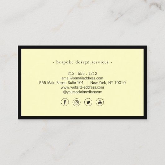 Elegante minimalistische luxe boetiek zwart/geel visitekaartje (Achterkant)