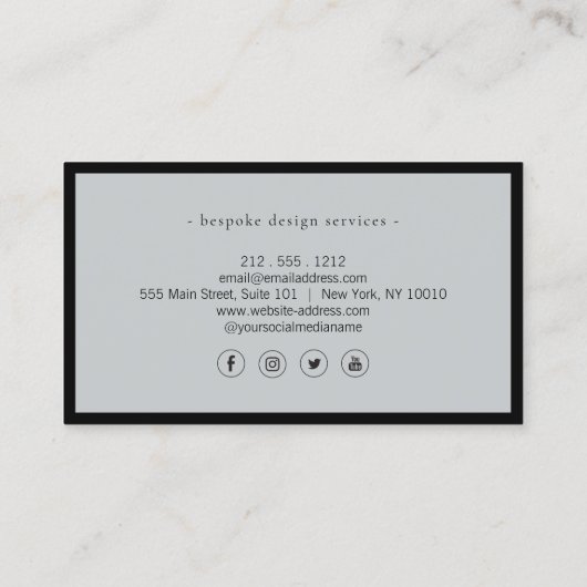 Elegante minimalistische luxe boetiek zwart/grijs visitekaartje (Achterkant)