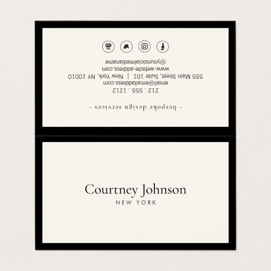 Elegante minimalistische luxe boetiek zwart/ivoor visitekaartje (Buitenkant ongevouwen)