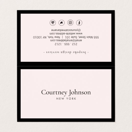 Elegante minimalistische luxe boetiek zwart/lt roz visitekaartje (Buitenkant ongevouwen)