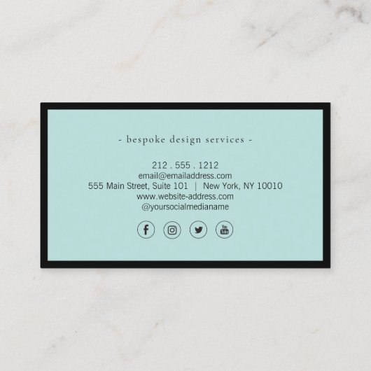 Elegante minimalistische luxe boetiek zwart/munt visitekaartje (Achterkant)