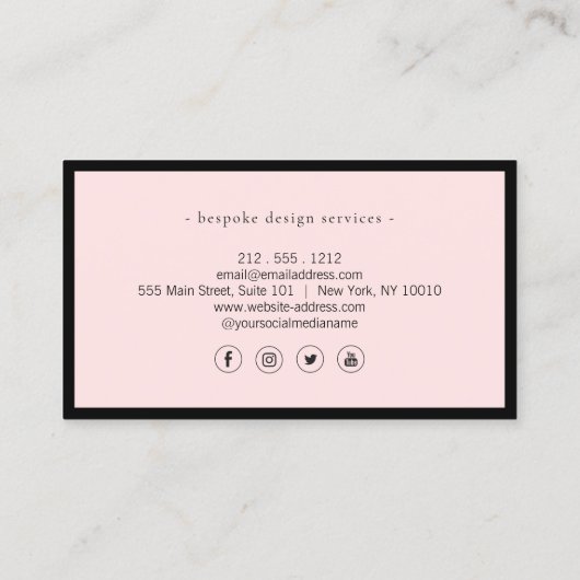 Elegante minimalistische luxe boetiek zwart/roze visitekaartje (Achterkant)