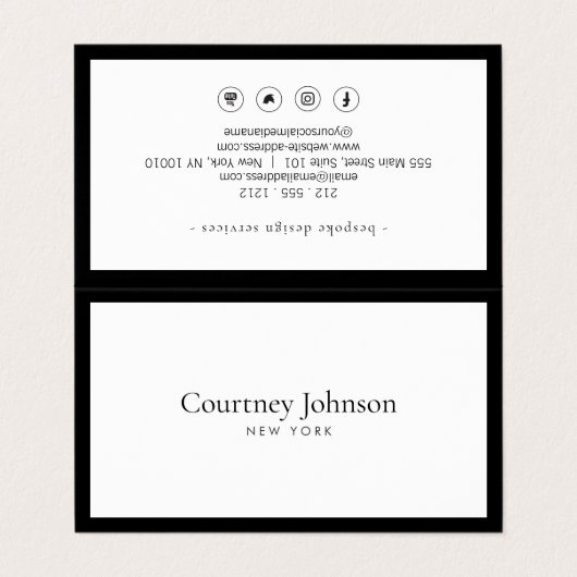 Elegante minimalistische luxe boetiek zwart/wit visitekaartje (Buitenkant ongevouwen)