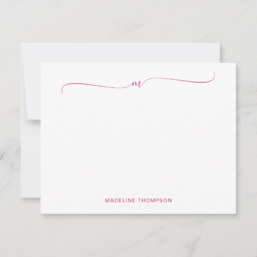 Elegante minimalistische magenta monogram kalligra notitiekaartje (Voorkant)