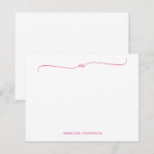 Elegante minimalistische magenta monogram kalligra notitiekaartje (Voorkant / Achterkant)
