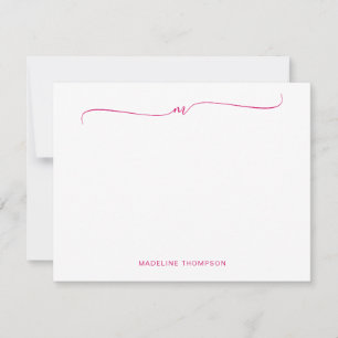 Elegante minimalistische magenta monogram kalligra notitiekaartje