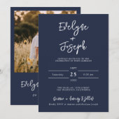 Elegante minimalistische marine blauw foto moderne kaart (Voorkant / Achterkant)