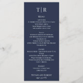 Elegante minimalistische marine blauwe bruiloft menu (Voorkant)