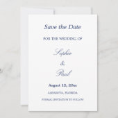 Elegante minimalistische marine blauwe bruiloft Sa Save The Date (Voorkant)