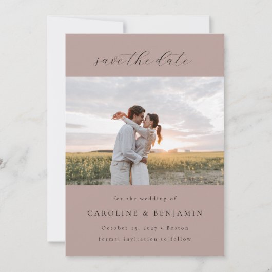 Elegante minimalistische Mauve gedempt Roos trouwf Save The Date (Voorkant)