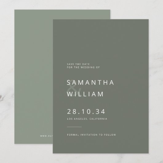 Elegante minimalistische mix & match moderne bruil save the date (Voorkant / Achterkant)