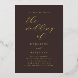 Elegante Minimalistische Mocha Bruine Calligrafie  Folie Uitnodiging