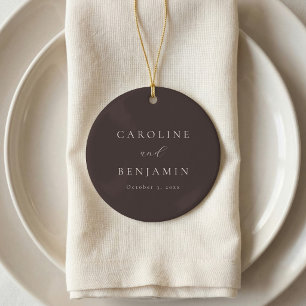 Elegante Minimalistische Mocha Bruine Calligrafie Keramisch Ornament