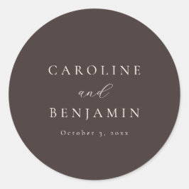 Elegante Minimalistische Mocha Bruine Calligrafie  Ronde Sticker