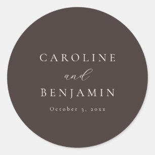 Elegante Minimalistische Mocha Bruine Calligrafie  Ronde Sticker