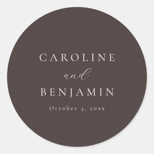Elegante Minimalistische Mocha Bruine Calligrafie Ronde Sticker (Voorkant)