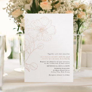 Elegante Minimalistische Moderne Bloemen Roze Goud Folie Uitnodiging