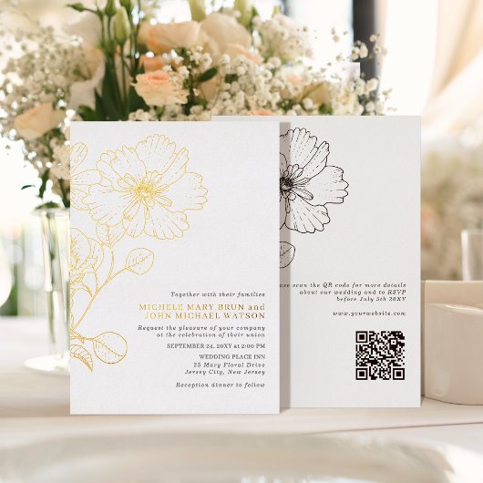 Elegante Minimalistische Moderne Bloemen RSVP QR A Folie Uitnodiging