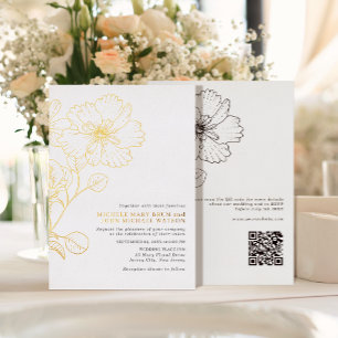 Elegante Minimalistische Moderne Bloemen RSVP QR T Folie Uitnodiging