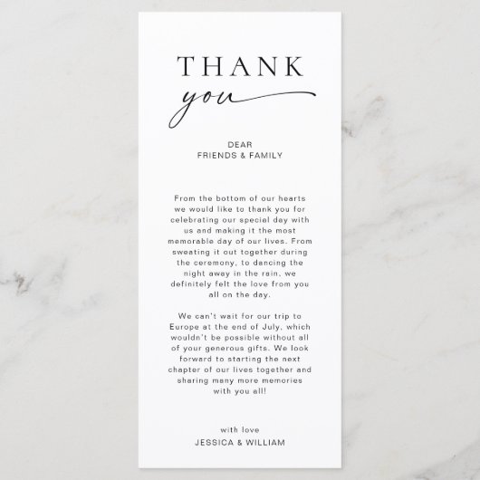 Elegante minimalistische moderne bruiloft dank u menu (Achterkant)
