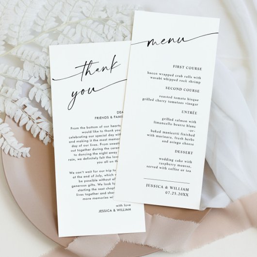 Elegante minimalistische moderne bruiloft dank u menu