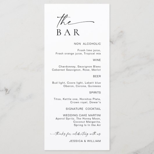Elegante minimalistische moderne bruiloft Drinken  Menu (Achterkant)