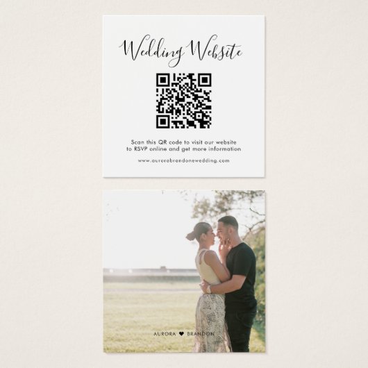 Elegante minimalistische moderne bruiloft website  vierkante visitekaartjes (Voorkant /achterkant)