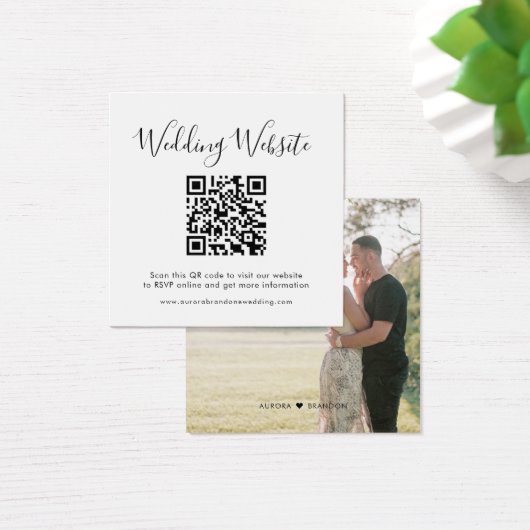 Elegante minimalistische moderne bruiloft website  vierkante visitekaartjes (Bureau)