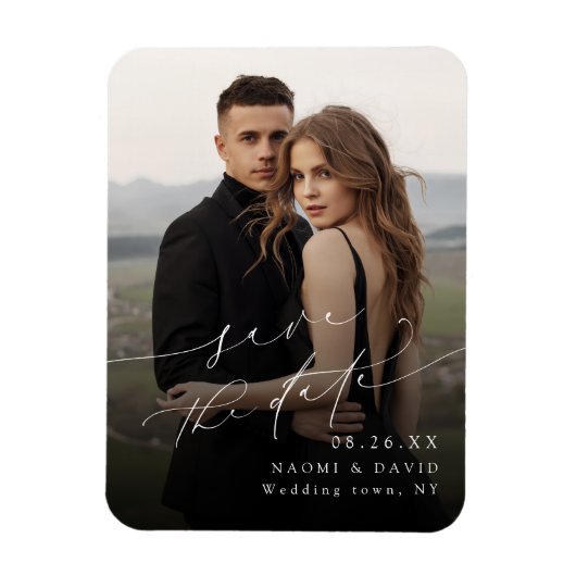 Elegante Minimalistische Moderne Chic Script Foto Magneet (Verticaal)