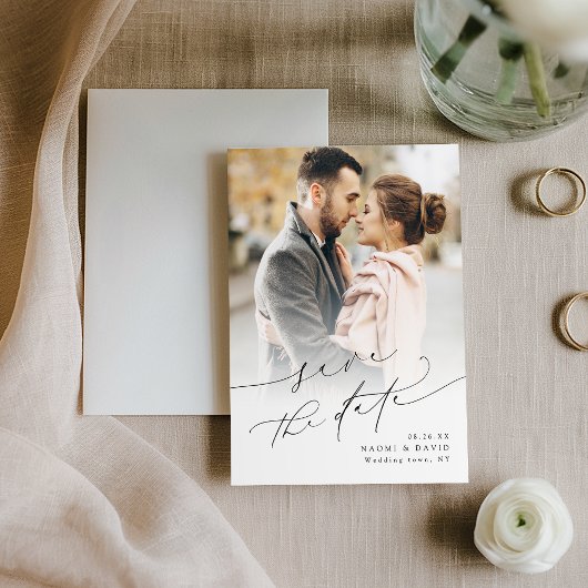 Elegante Minimalistische Moderne Chic Script Foto Save The Date