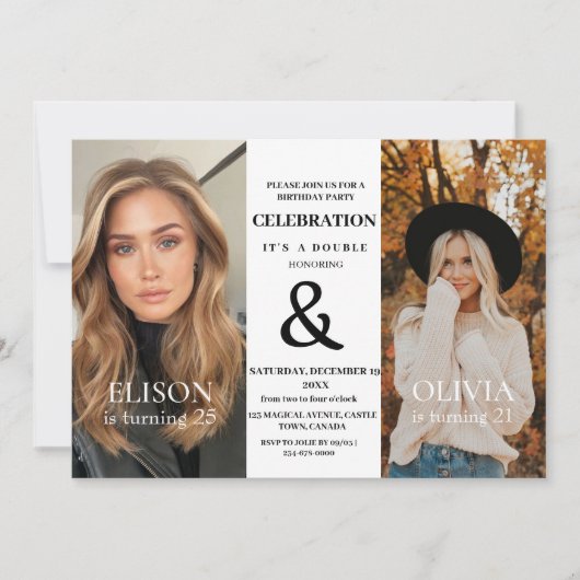 Elegante minimalistische moderne dubbele verjaarda kaart (Voorkant)