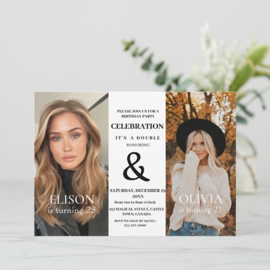 Elegante minimalistische moderne dubbele verjaarda kaart (Staand voorkant)