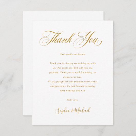 Elegante minimalistische moderne gouden script bru bedankkaart (Voorkant / Achterkant)