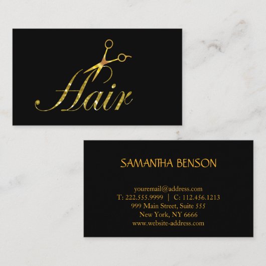 Elegante minimalistische moderne haarstyliste zwar visitekaartje (Voorkant / Achterkant)