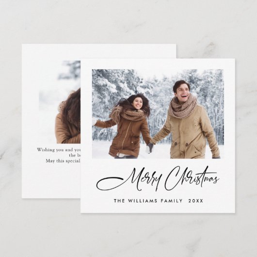 Elegante minimalistische moderne kerst 2 foto feestdagenkaart (Voorkant / Achterkant)