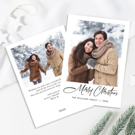 Elegante minimalistische moderne kerst 2 foto feestdagenkaart